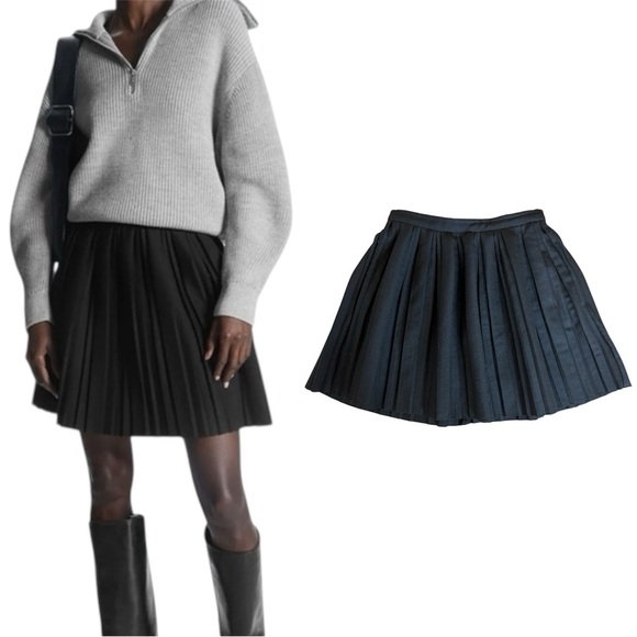 COS Brand Modern Classic Black Pleated Wool Mini Skirt - Picture 1 of 10